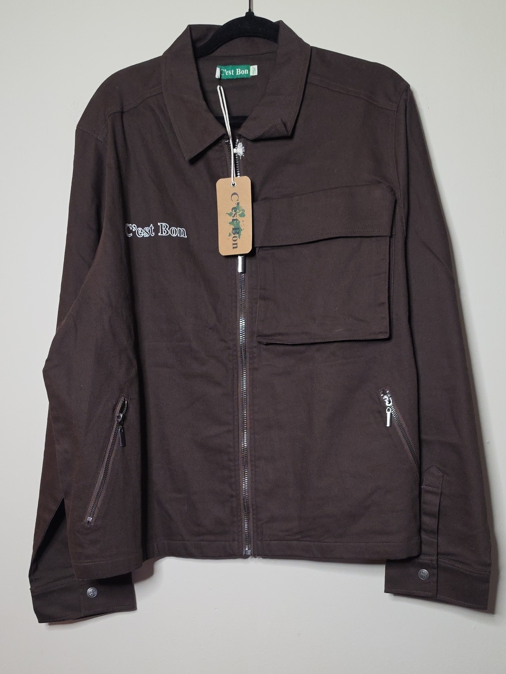 C'EST BON Men's Brown Zip-Front Utility Jacket